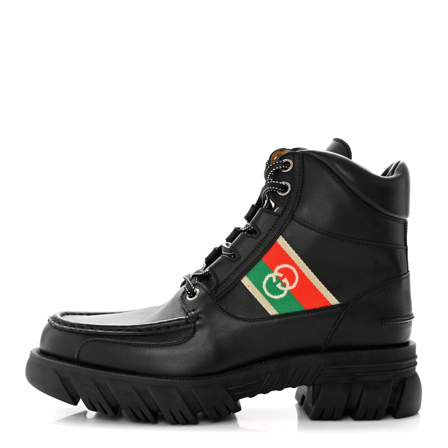 Quebec Calfskin Web Mens Interlocking G Lace Up Combat Boots 9 Black Mystic White Green Red