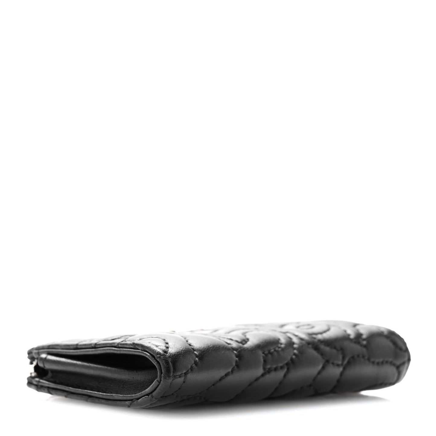 Lambskin Camellia Embossed Key Holder Case Black