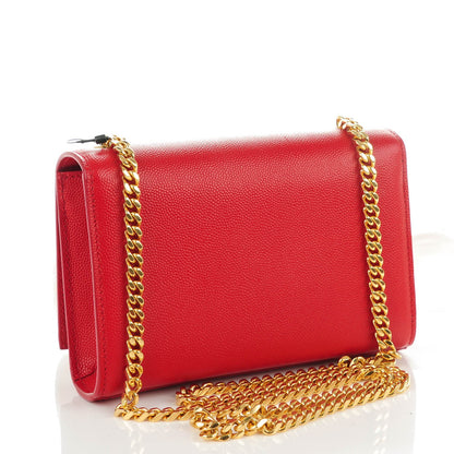Saint Laurent Grain De Poudre Small Classic Monogram Satchel Vermillion 3 of 7