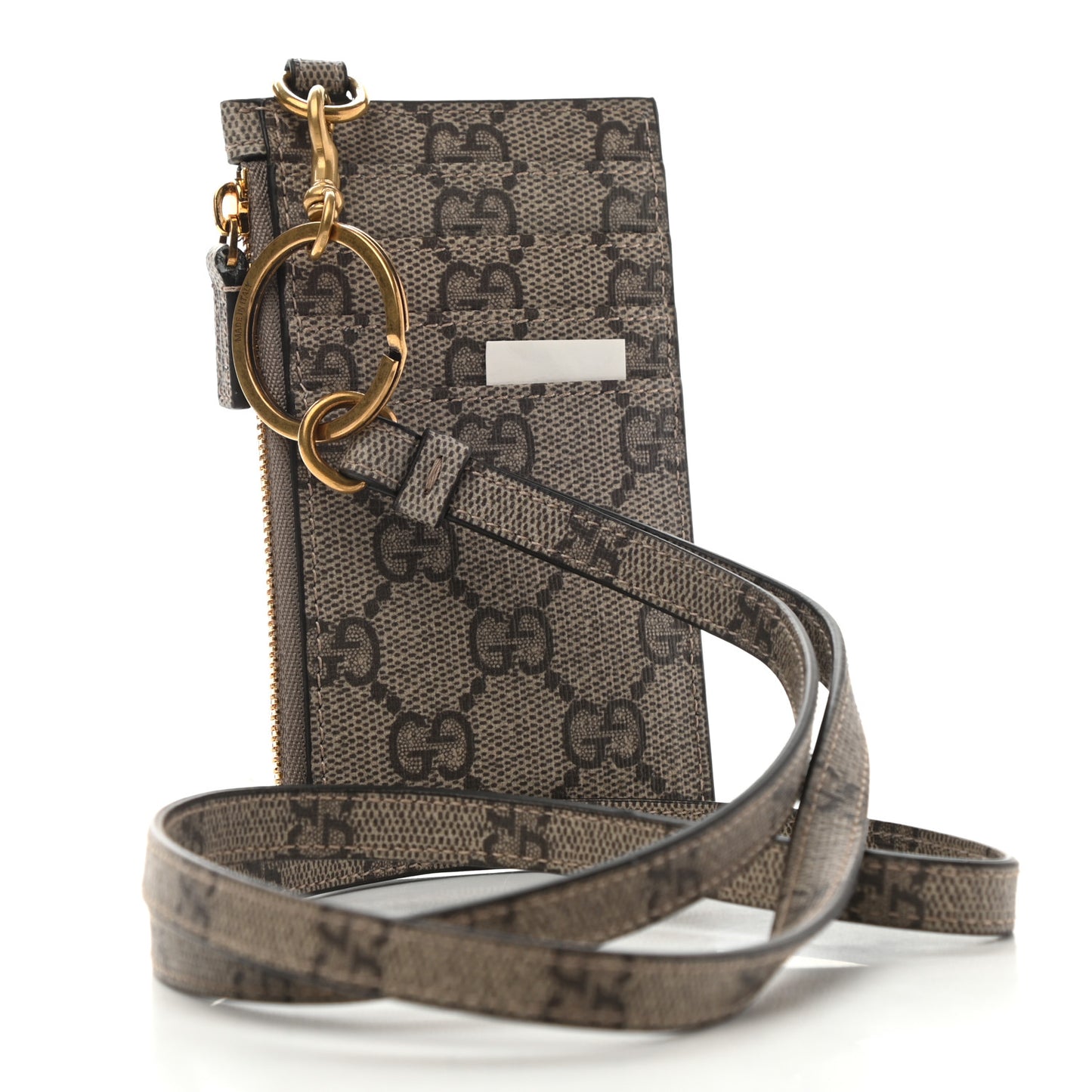 X BALENCIAGA GG Supreme Monogram Logo Card Case With Strap Beige Ebony