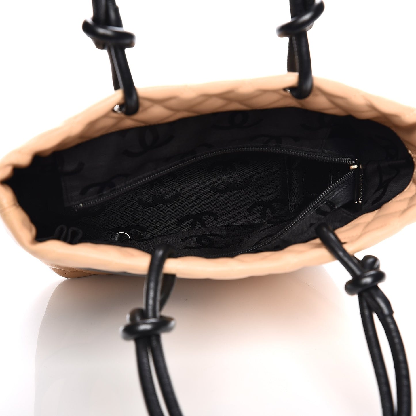 Calfskin Quilted Medium Cambon Tote Beige Black