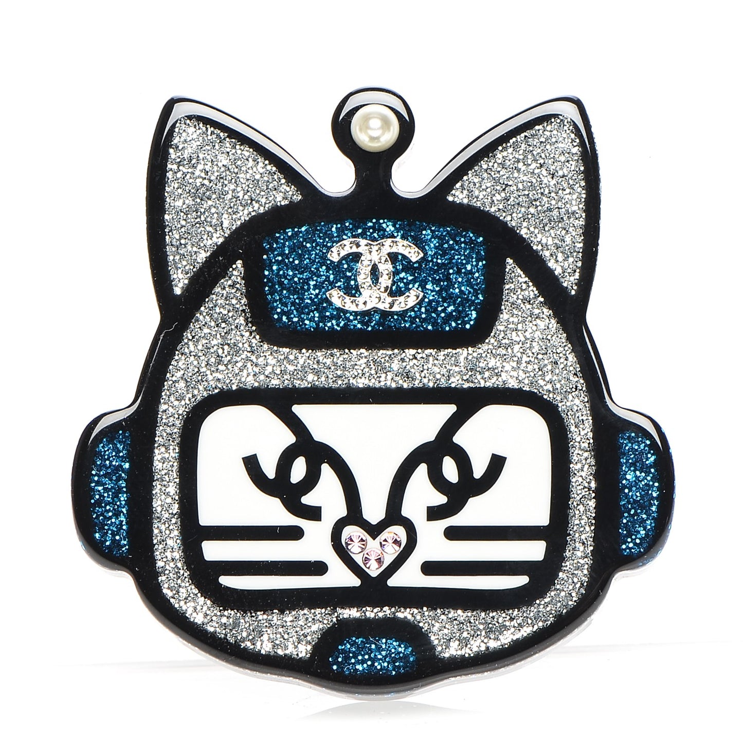 Resin Crystal Cat Emoji Brooch Black Blue Silver