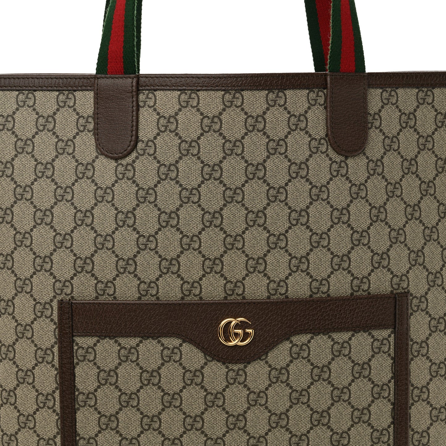 GG Supreme Monogram Web Large Ophidia Vertical  Front Pocket Shopping Tote Brown