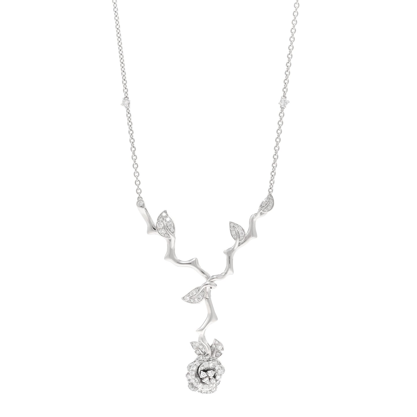 18K White Gold Diamond Medium Rose Dior Bagatelle Drop Necklace