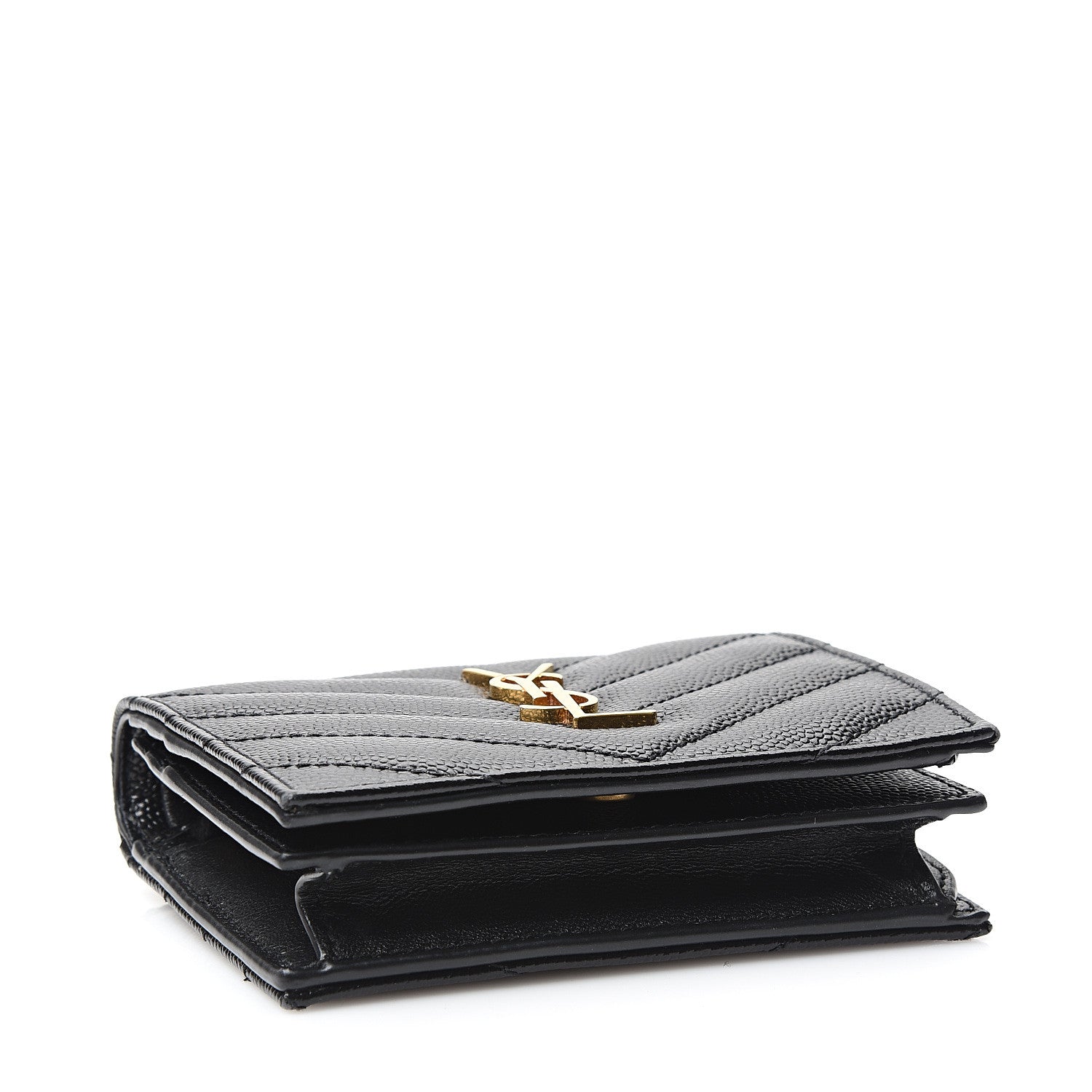 Saint Laurent Grain De Poudre Matelasse Chevron Monogram Card Case Black 3 of 6