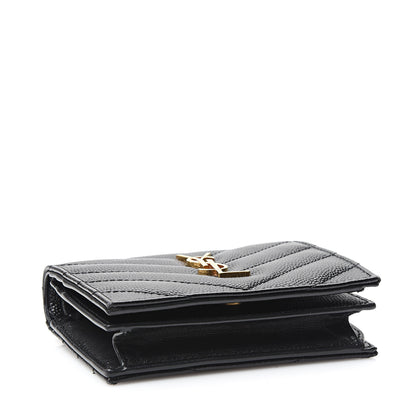 Saint Laurent Grain De Poudre Matelasse Chevron Monogram Card Case Black 3 of 6