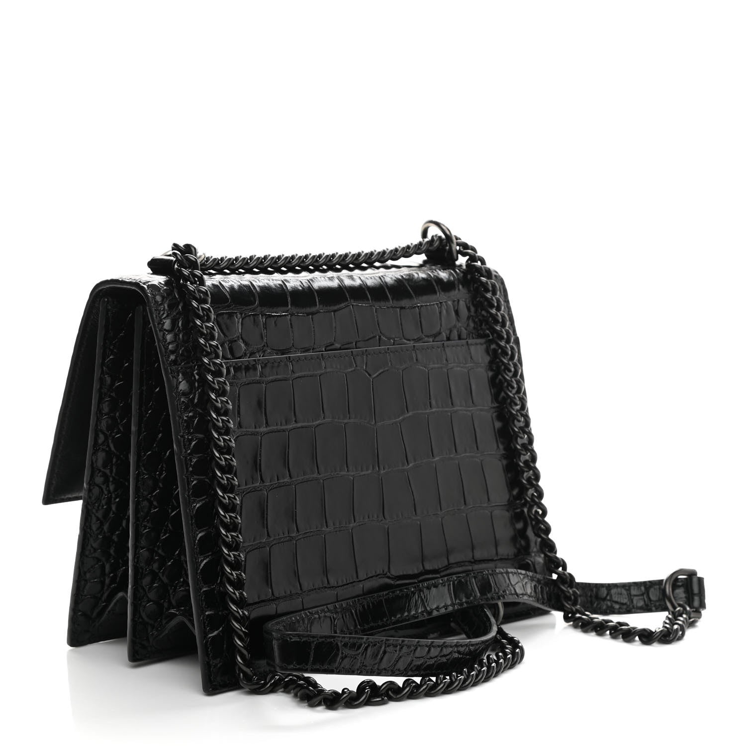 Balenciaga Shiny Calfskin Monochrome Crocodile Embossed S Sharp Chain Shoulder Bag Black 3 of 14
