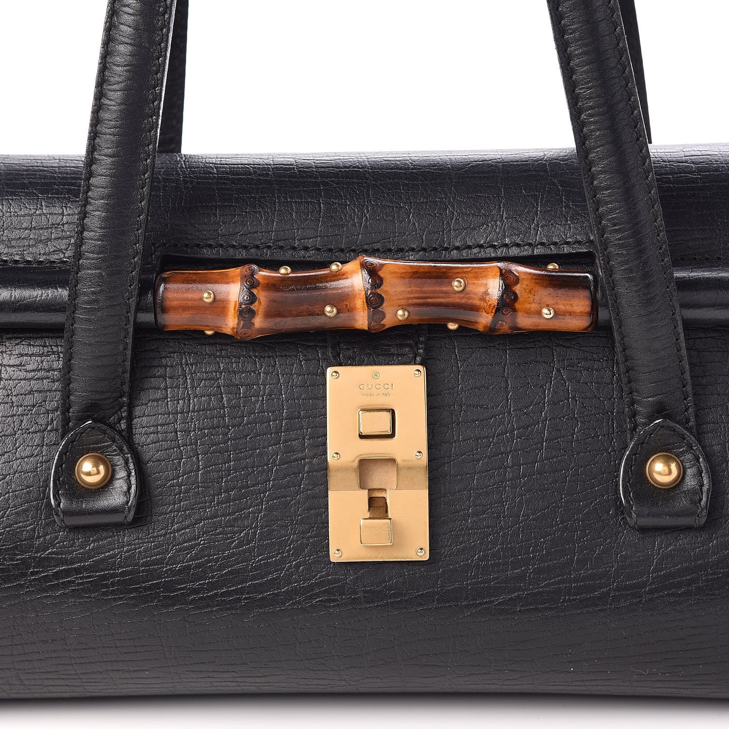 Calfskin Bamboo Bullet Satchel Black