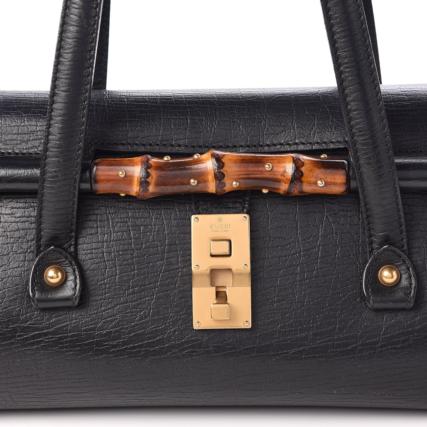 Gucci Calfskin Bamboo Bullet Satchel Black 11 of 11