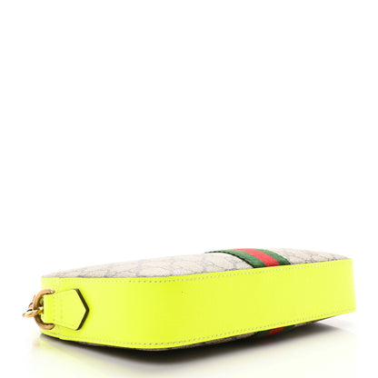 Gucci GG Supreme Monogram Textured Dollar Calfskin Web Ophidia Wristlet Shoulder Bag Beige Ebony Fluo Yellow 4 of 10