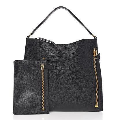 Tom Ford Pebbled Calfskin Small Alix Padlock Zip Hobo Bag Black 1 of 11
