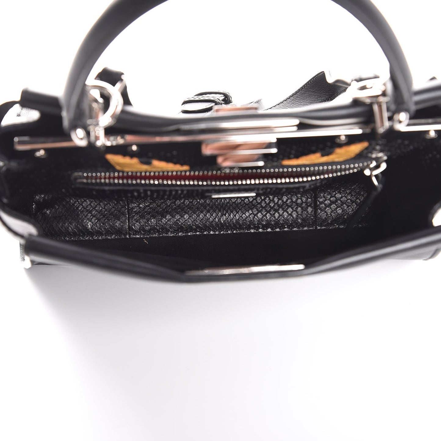 Vitello Seta Python Crocodile Monster Eyes Medium Peekaboo Iconic Satchel Black Girasole