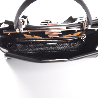 Fendi Vitello Seta Python Crocodile Monster Eyes Medium Peekaboo Iconic Satchel Black Girasole 6 of 9