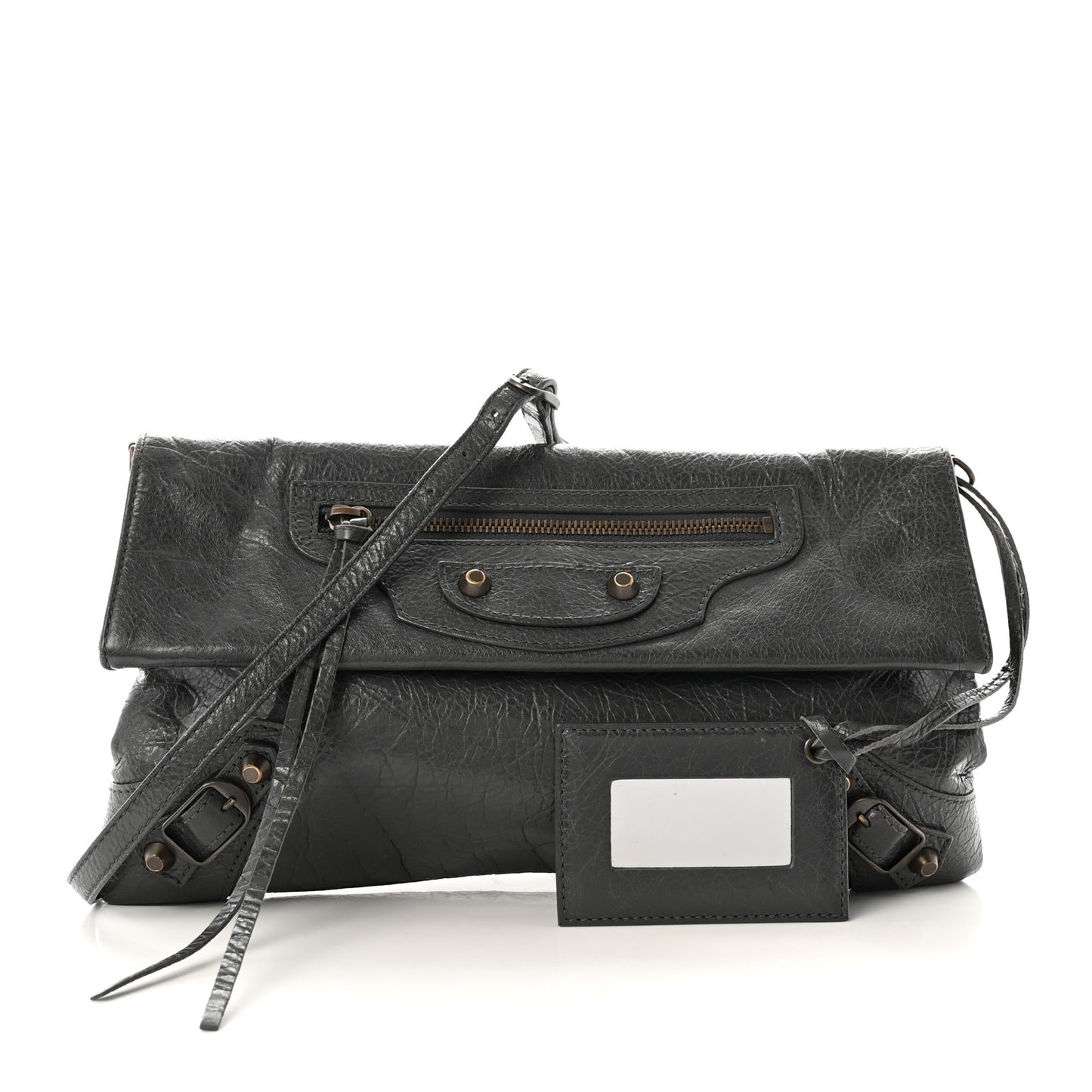 Agneau Classic Hardware Envelope Strap Clutch Gris Fossile