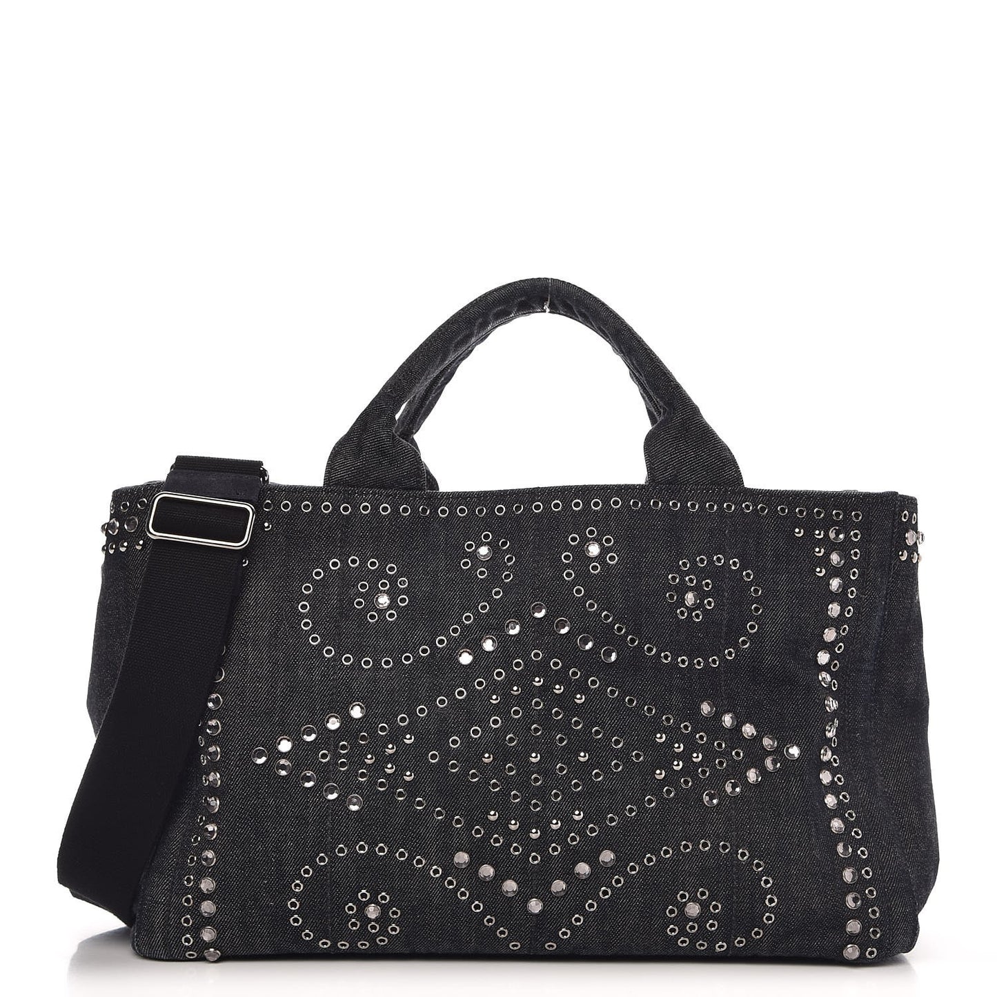 Denim Crystal Studded Canapa Tote Black