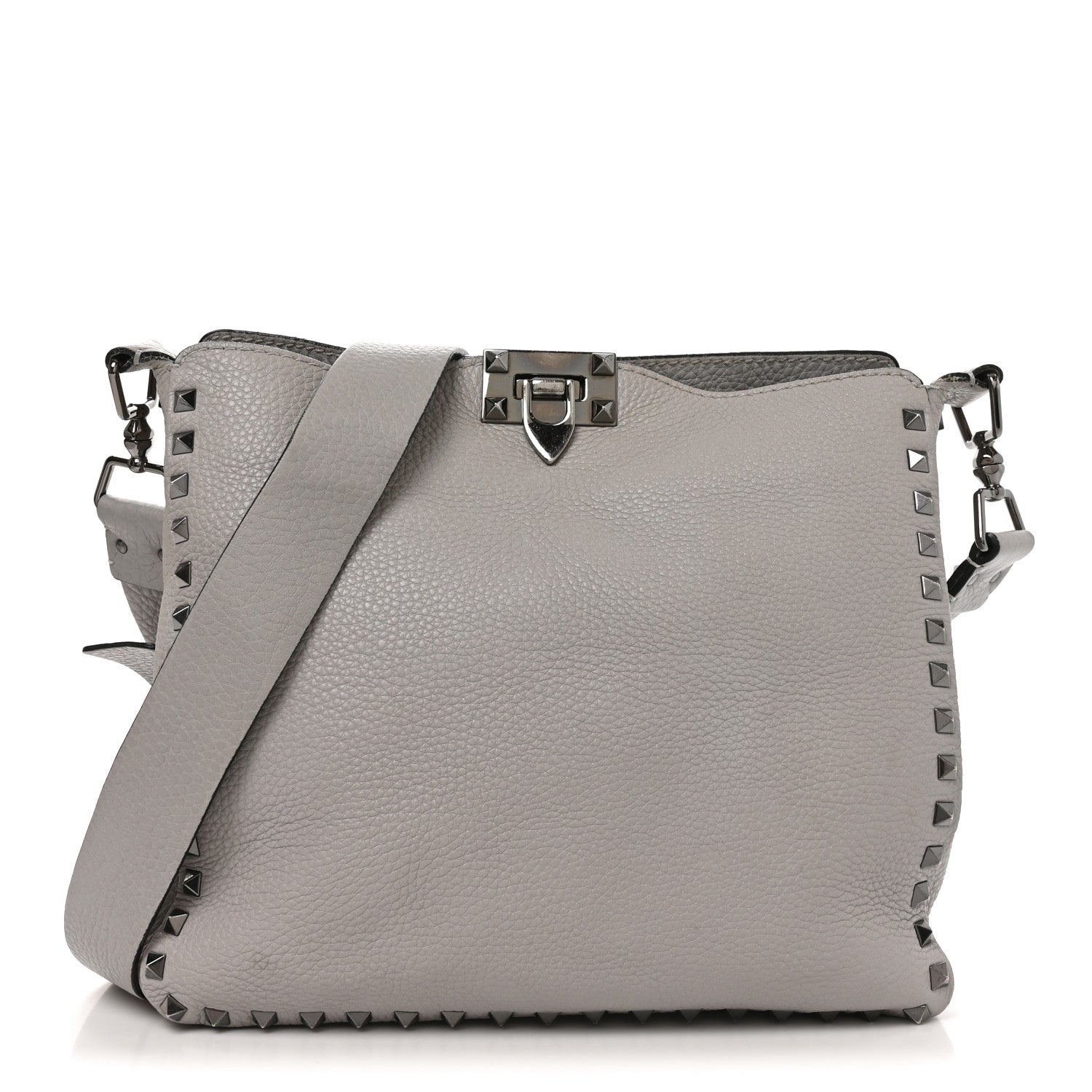 Valentino Garavani Pebbled Calfskin Small Rockstud Flip-Lock Messenger Bag Grey 1 of 8