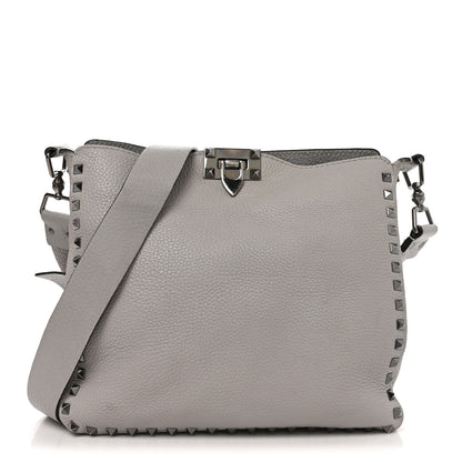 Valentino Garavani Pebbled Calfskin Small Rockstud Flip-Lock Messenger Bag Grey 1 of 8