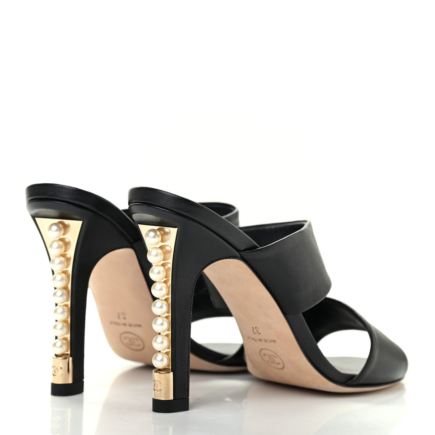 Lambskin Pearl Sandal Mules 37 Black