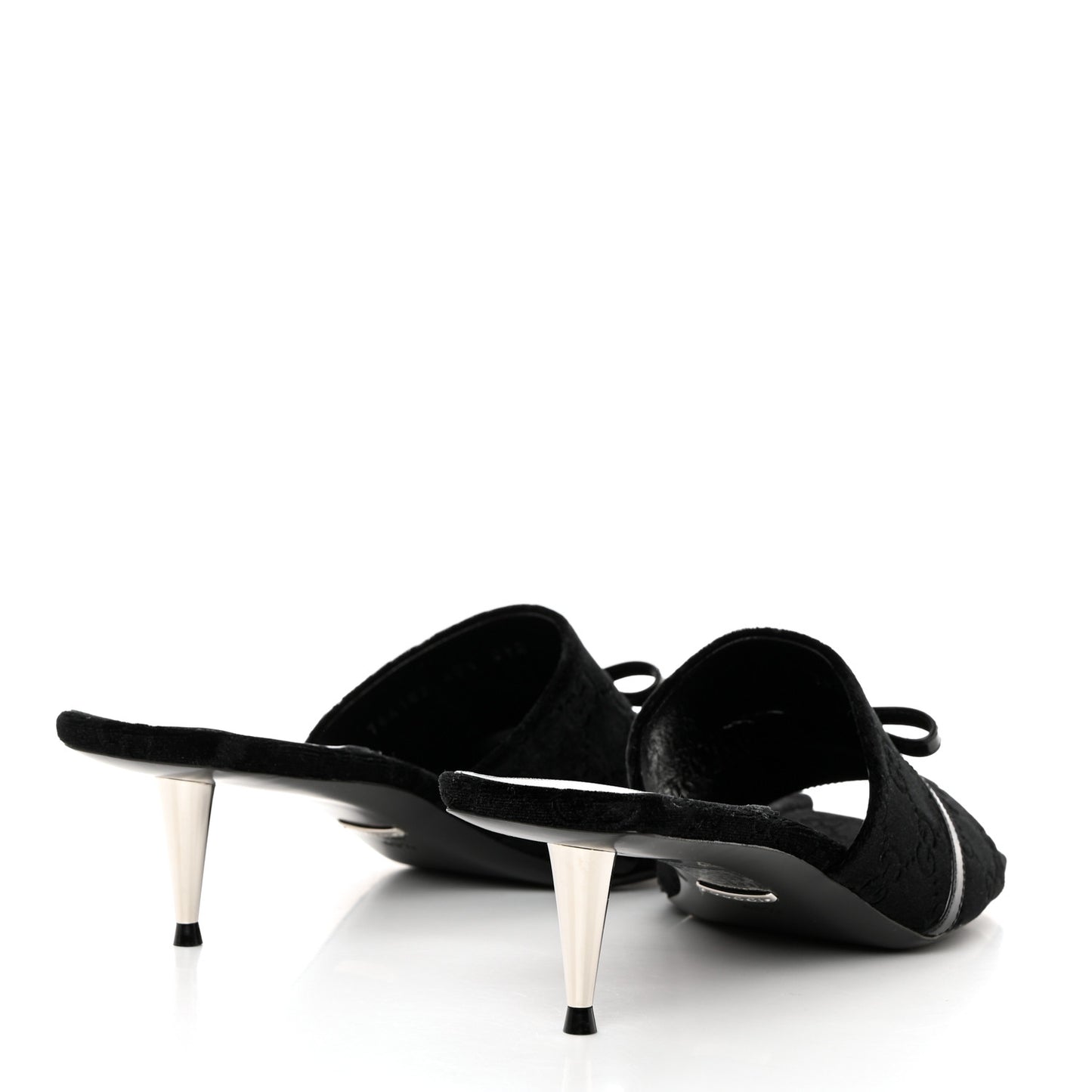 New Velvet Ashmir Regent Calfskin GG Monogram Square Toe Bow 45mm Slide Sandals 40.5 Black