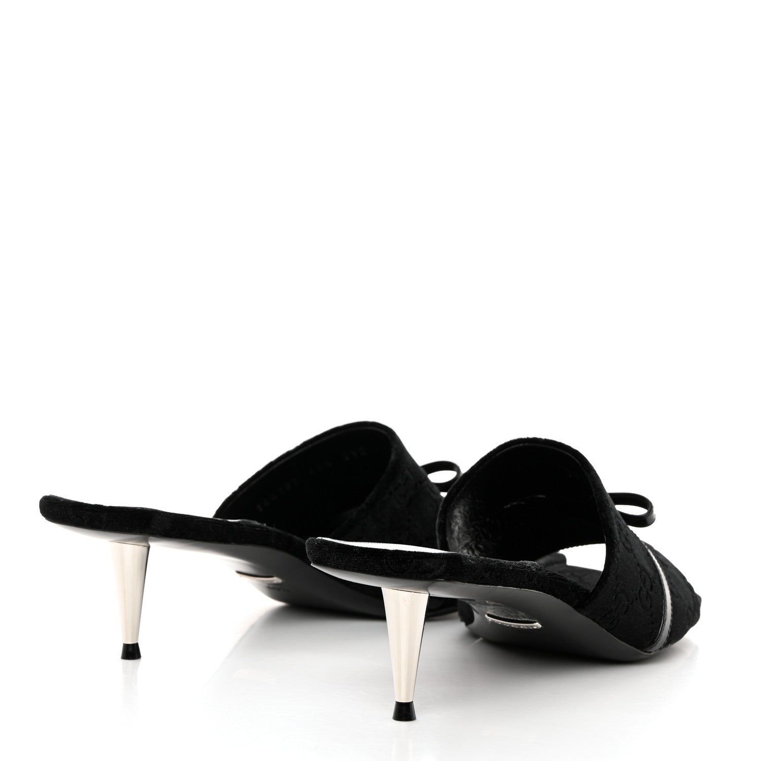 Gucci New Velvet Ashmir Regent Calfskin GG Monogram Square Toe Bow 45mm Slide Sandals 40.5 Black 4 of 9