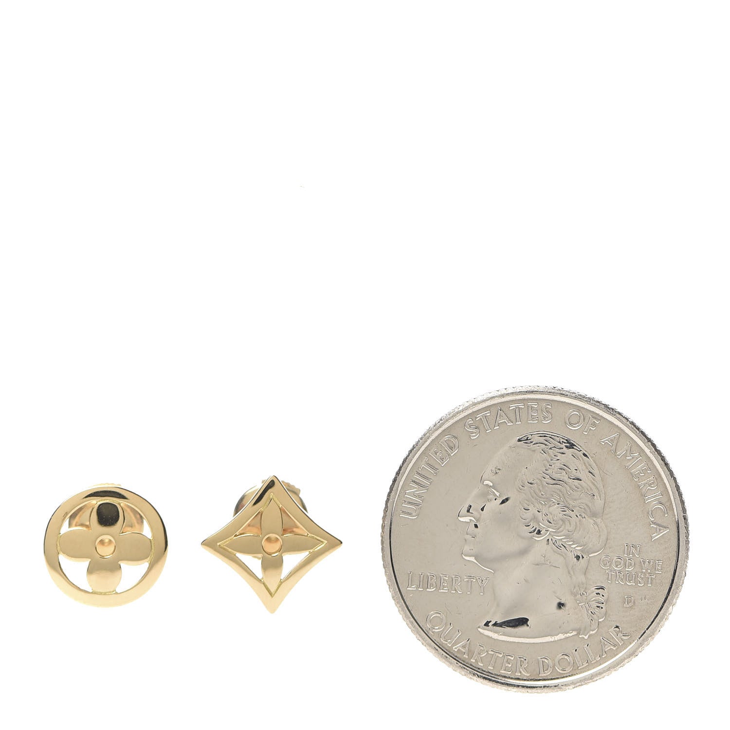 Louis Vuitton 18K Yellow Gold Monogram Resille Ear Studs Earrings 2 of 5