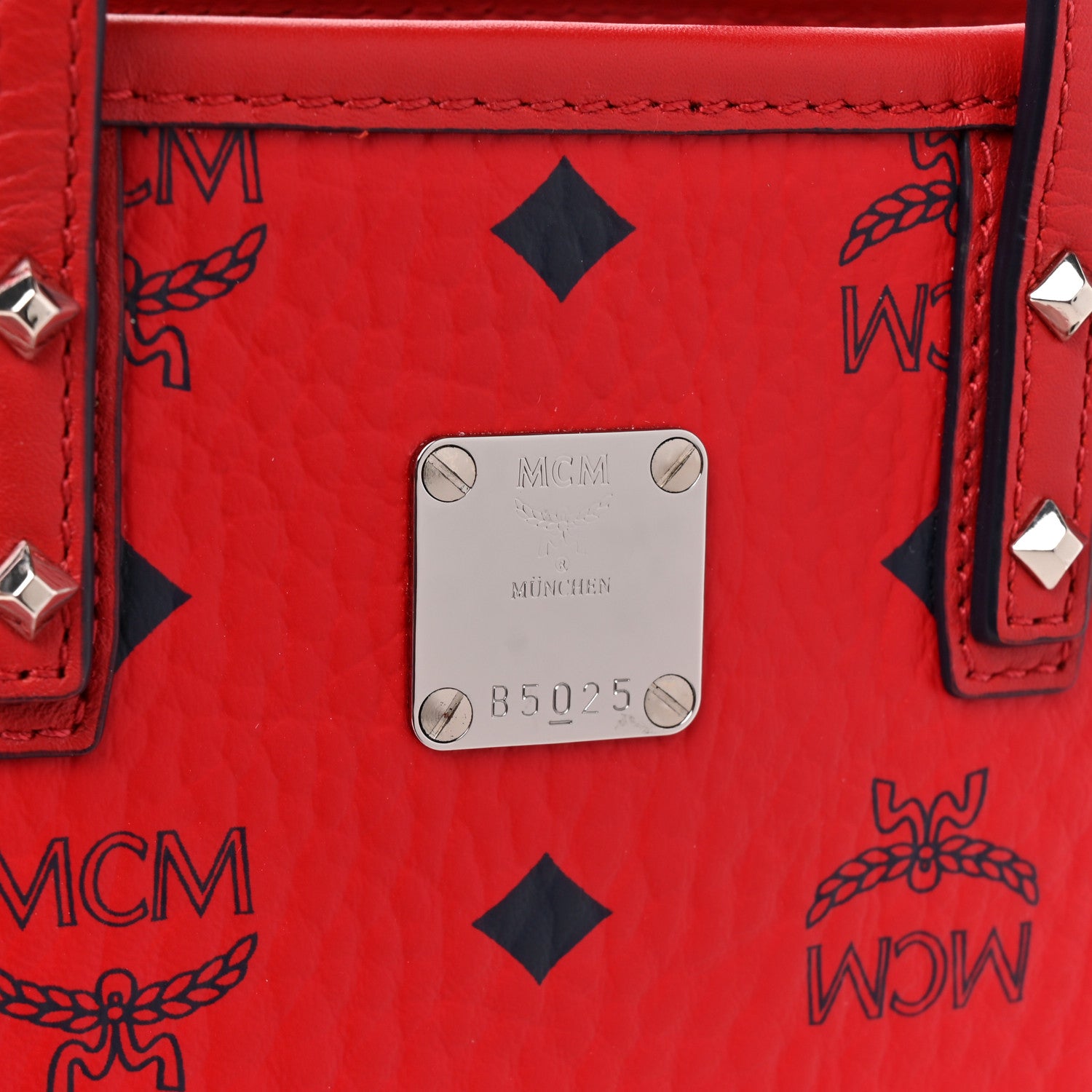 MCM Visetos Mini Anya Top Zip Shopper Tote Ruby Red 5 of 9