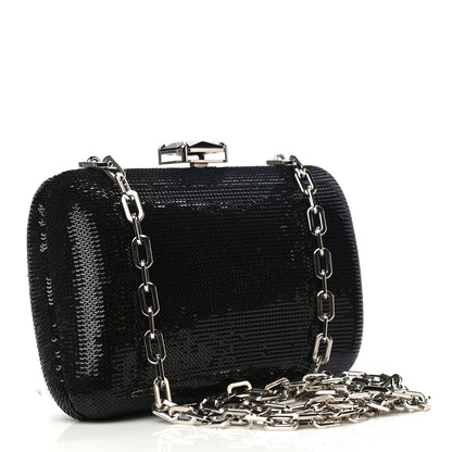 Prada Sequin Crystal Cocktail Chain Clutch Black 3 of 11