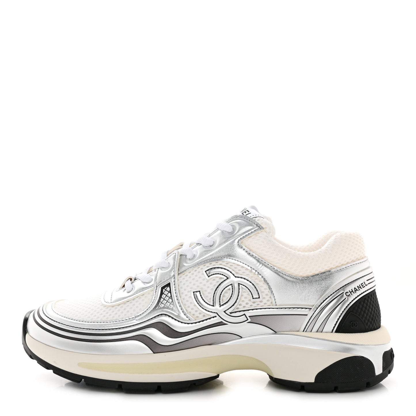 Fabric Laminated Calfskin Stretch CC Sneakers 39 White Silver