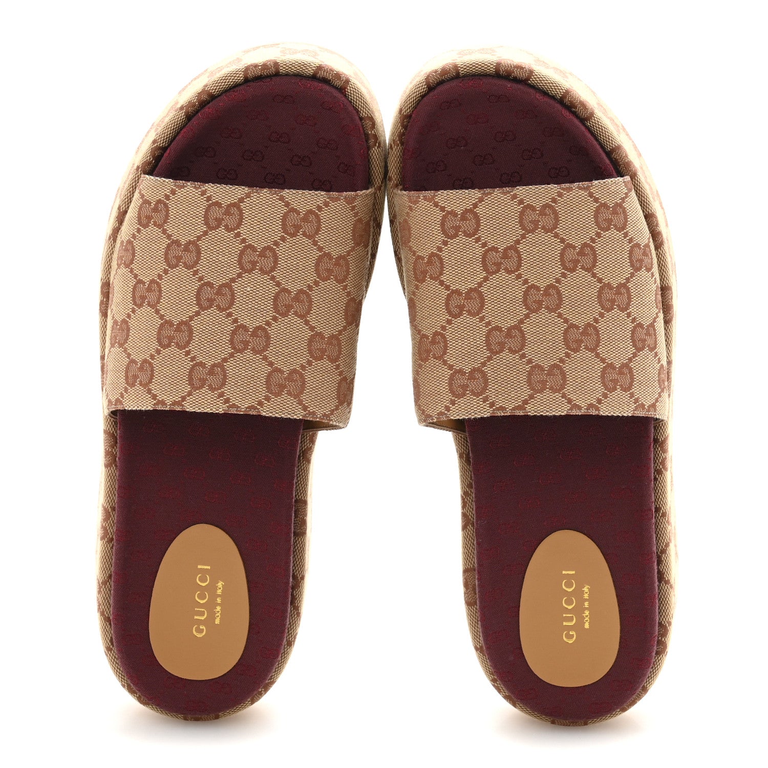 Gucci Canvas GG Monogram Angelina Platform Slide Sandals 40 Beige Ruggine 2 of 9