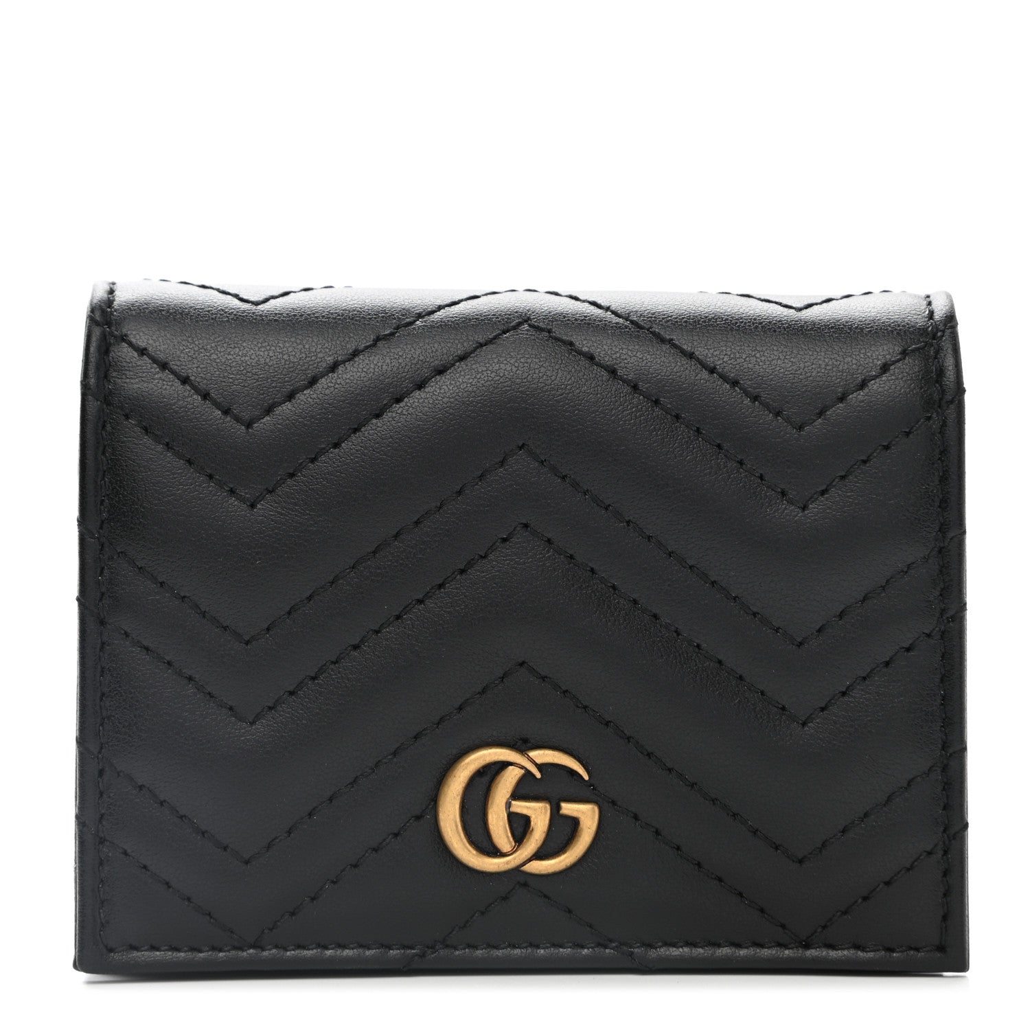 Gucci Calfskin Matelasse GG Marmont Card Case Wallet Black 1 of 8