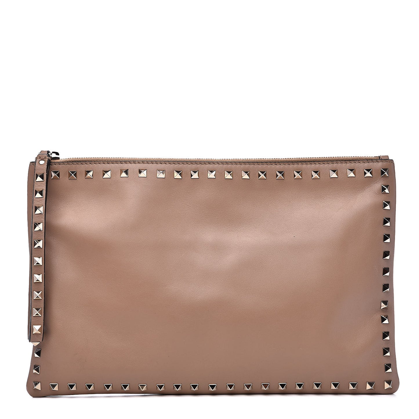 Vitello Large Rockstud Zip Wristlet Pouch Poudre