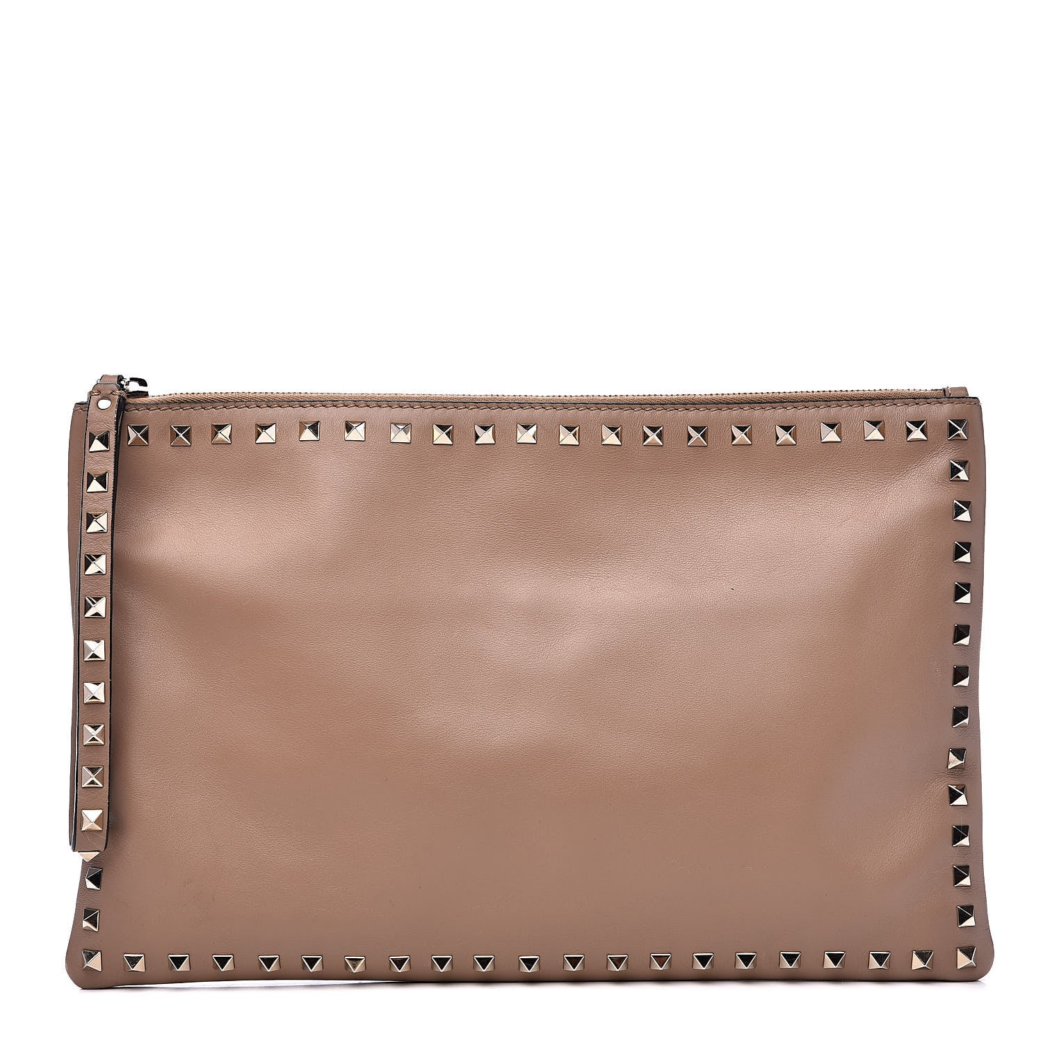 Valentino Garavani Vitello Large Rockstud Zip Wristlet Pouch Poudre 1 of 14