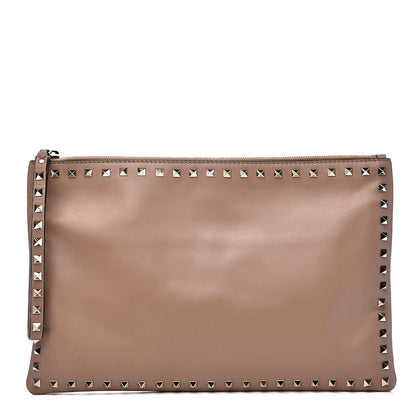 Valentino Garavani Vitello Large Rockstud Zip Wristlet Pouch Poudre 1 of 14