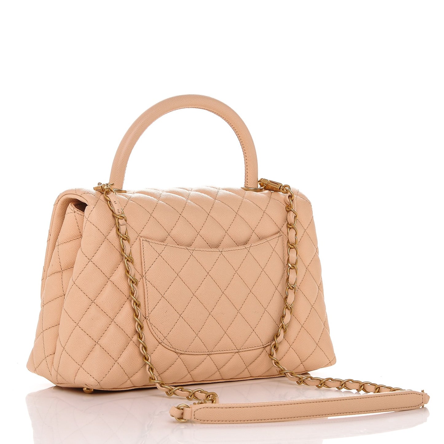 Caviar Quilted Small Coco Handle Flap Light Beige