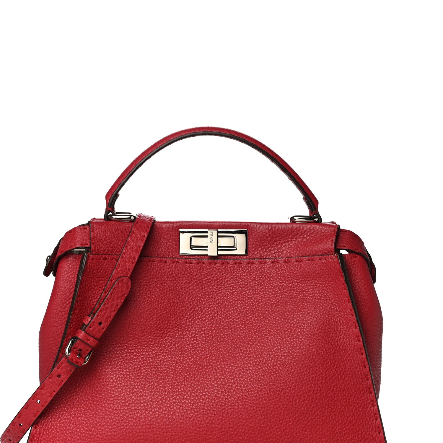 Fendi Cuoio Romano Selleria Bi-Color Medium Peekaboo Iconic Satchel Rosso Latte 11 of 18