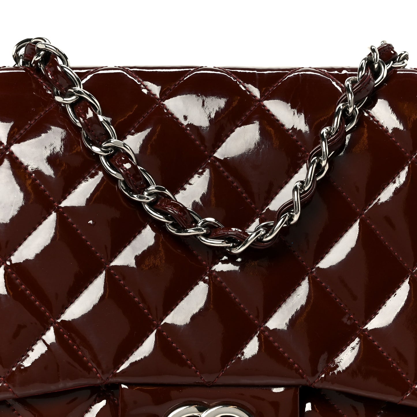 Crinkled Patent Quilted Jumbo Single Flap Burgundy