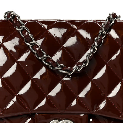 Chanel Crinkled Patent Quilted Jumbo Single Flap Burgundy 9 of 11