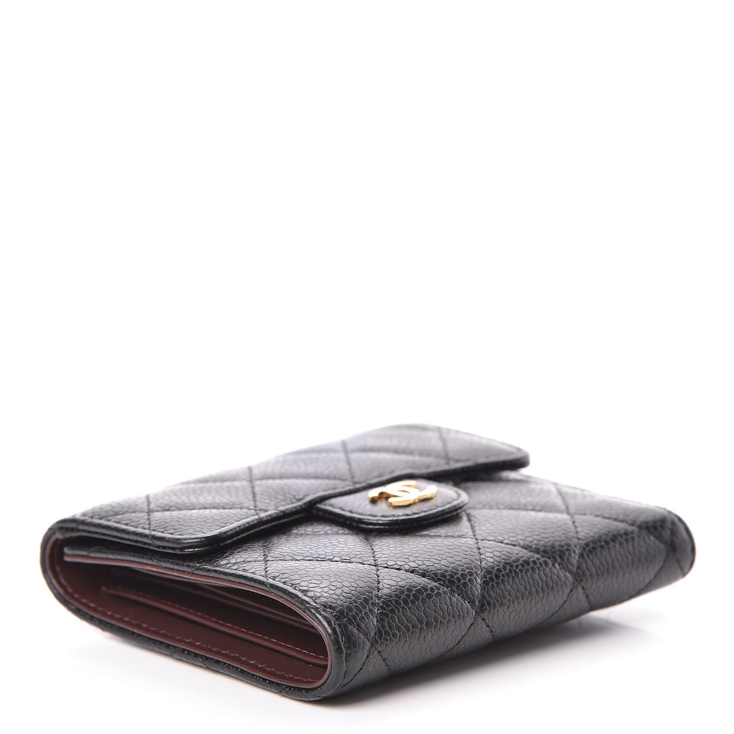 Caviar Quilted Compact Flap Wallet Black