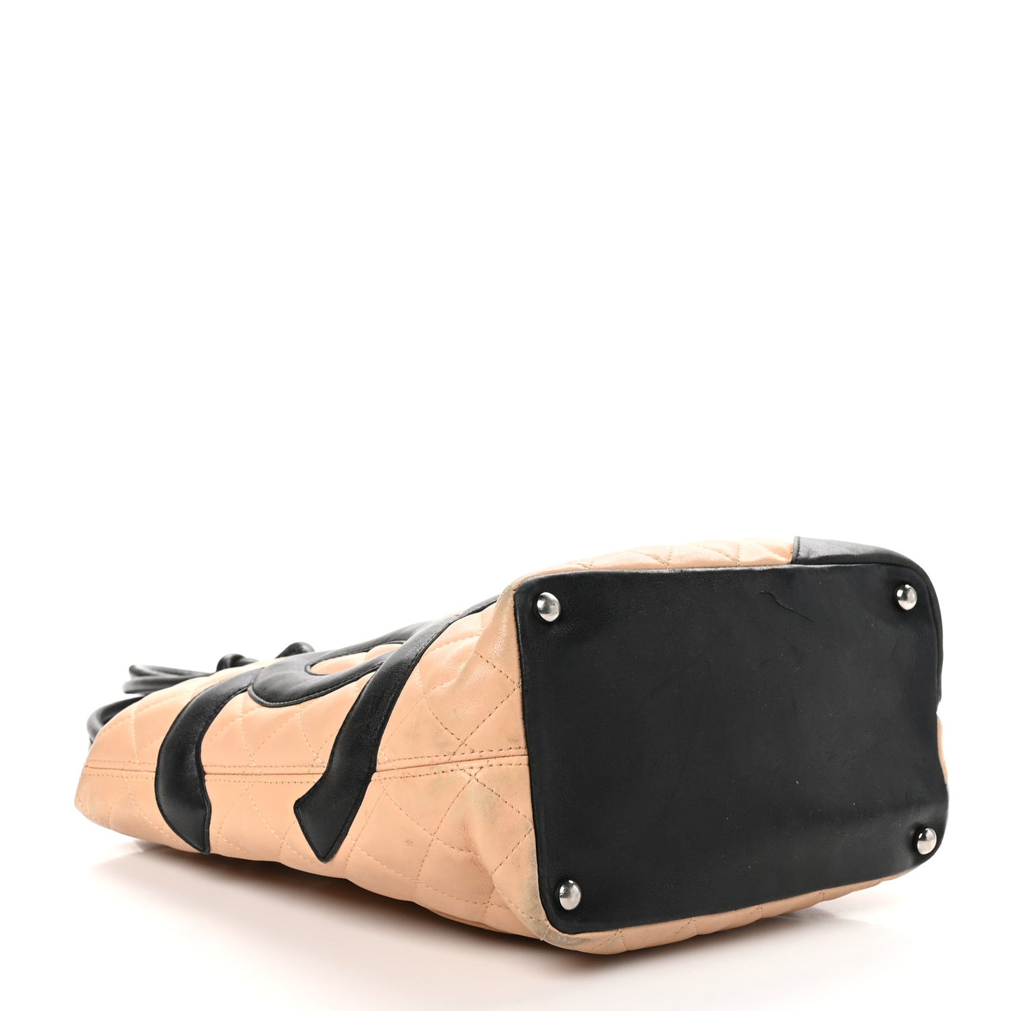 Calfskin Quilted Medium Cambon Tote Beige Black