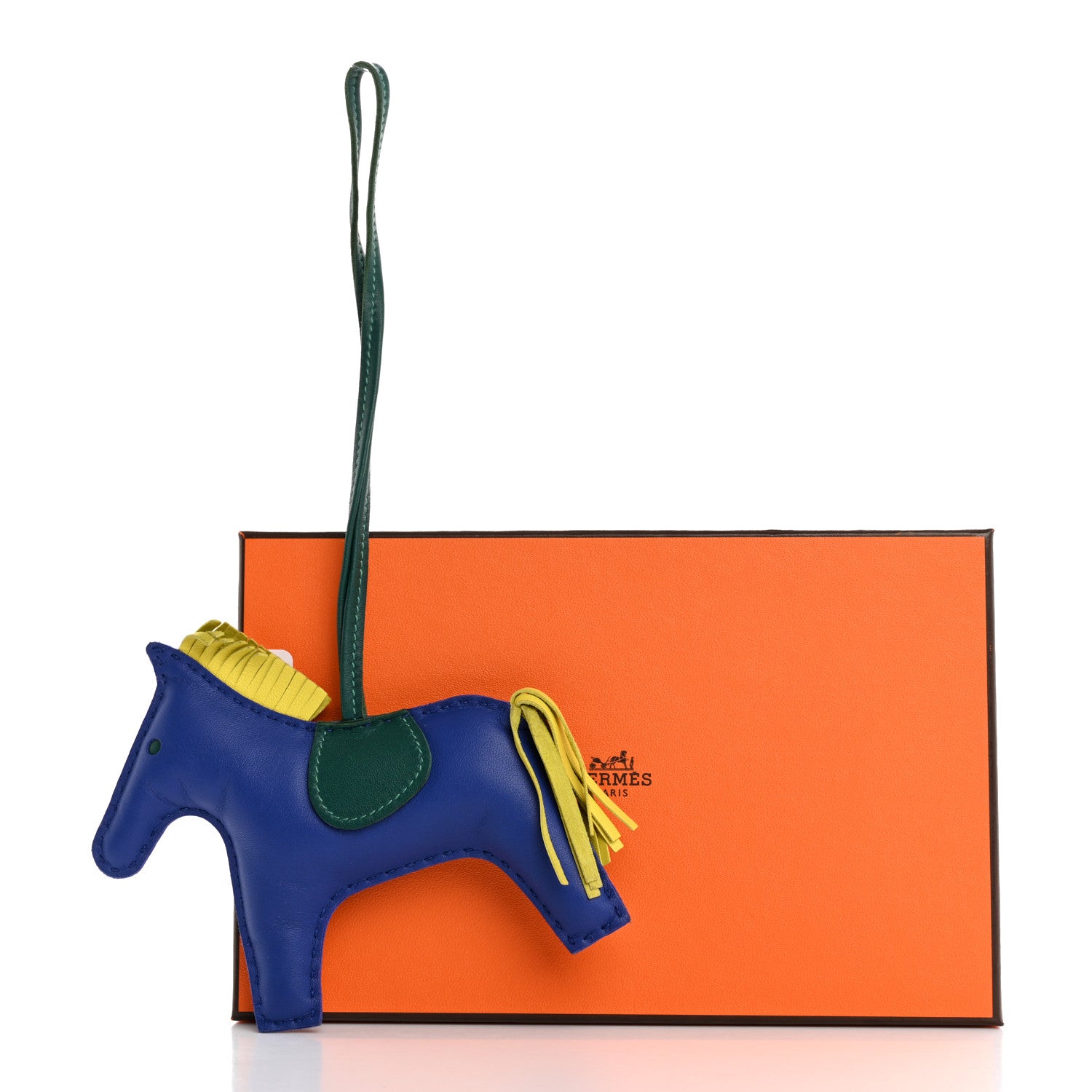 Hermes Milo Lambskin Grigri Rodeo Horse Bag Charm MM Bleu Electrique Malachite Lime 5 of 5