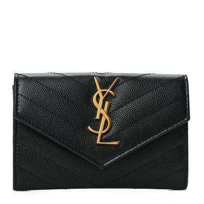 Saint Laurent Grain De Poudre Matelasse Chevron Small Monogram Envelope Wallet Black 1 of 7