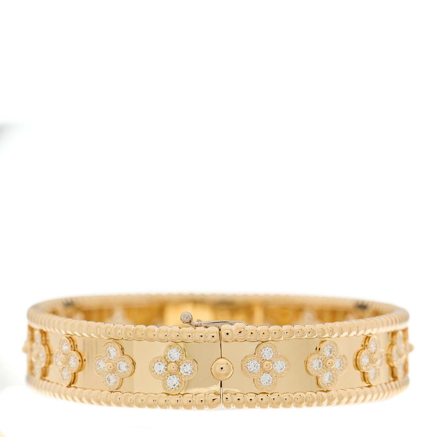 18K Yellow Gold Diamond Perlee Clovers Bangle Bracelet M