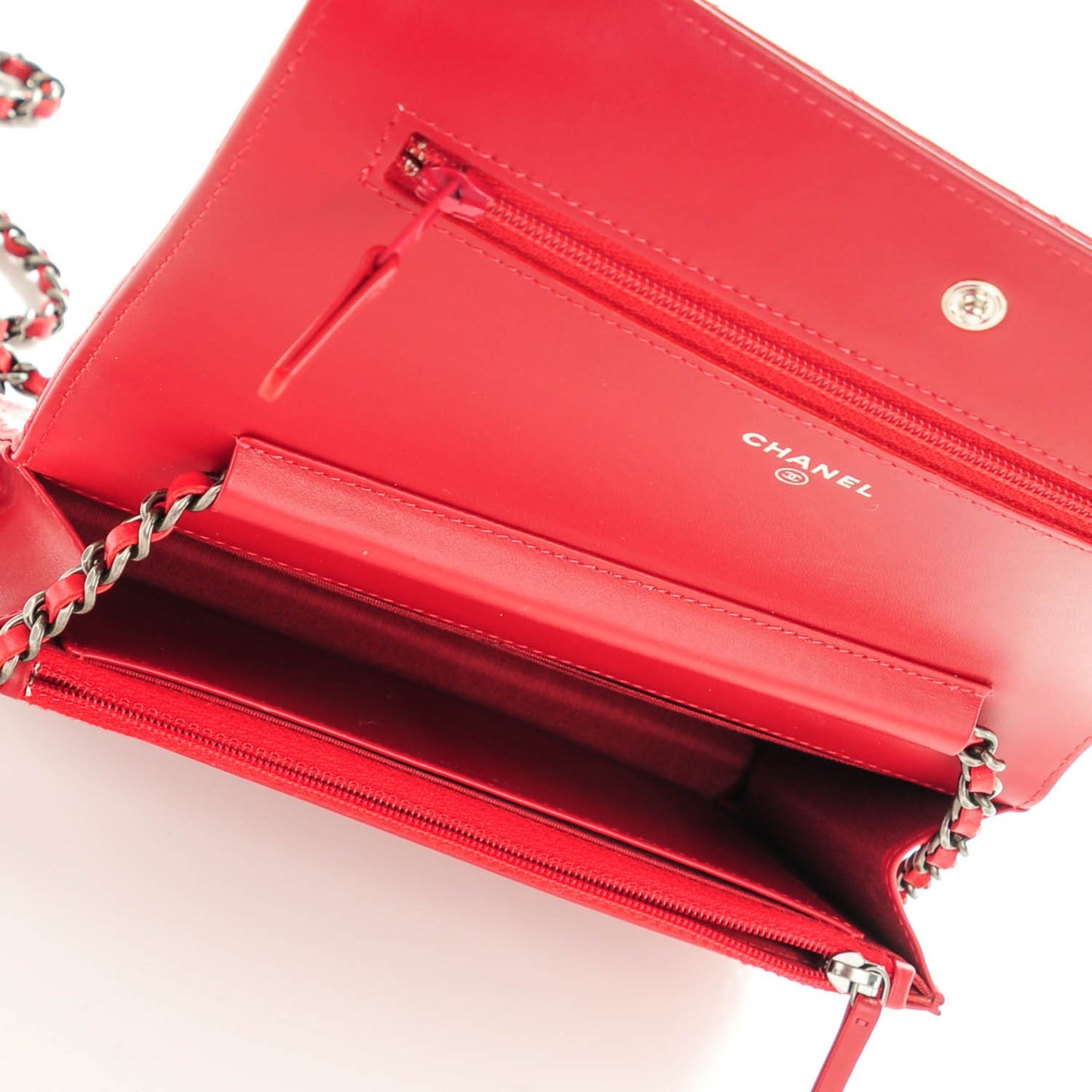 Lambskin Quilted Coco Boy Wallet On Chain WOC Red