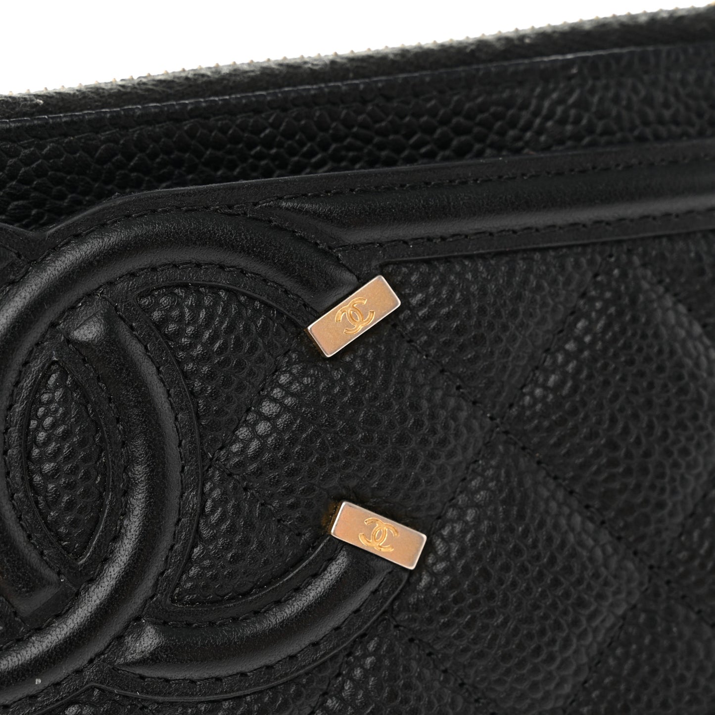 Caviar Quilted Filigree Zip Pouch Black