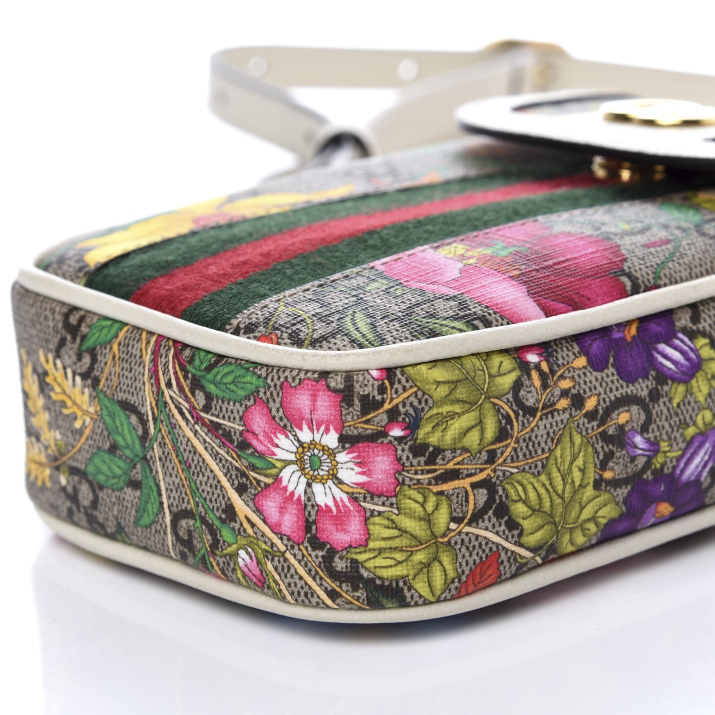 GG Supreme Monogram Flora Web Ophidia Phone Crossbody Bag White