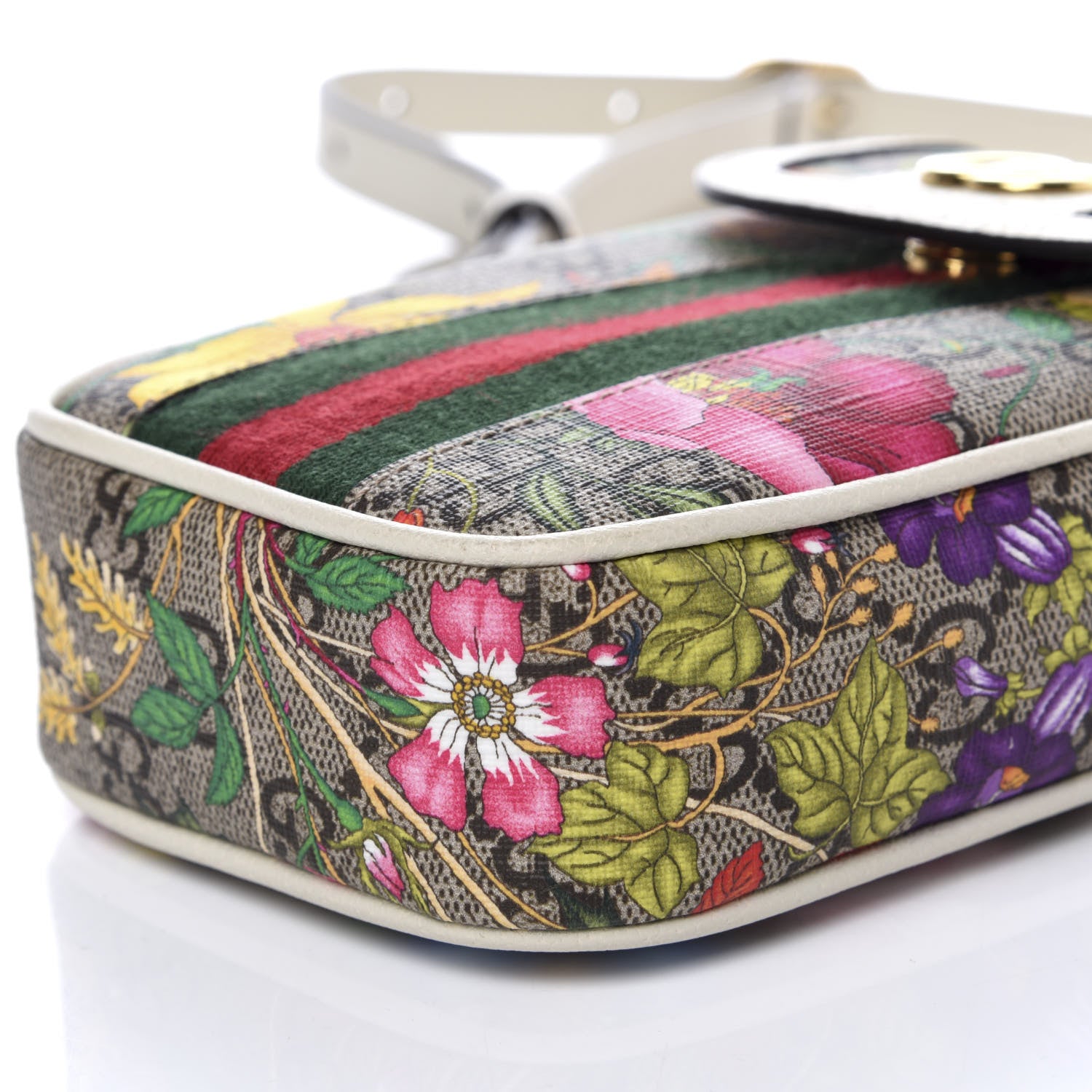 Gucci GG Supreme Monogram Flora Web Ophidia Phone Crossbody Bag White 7 of 8