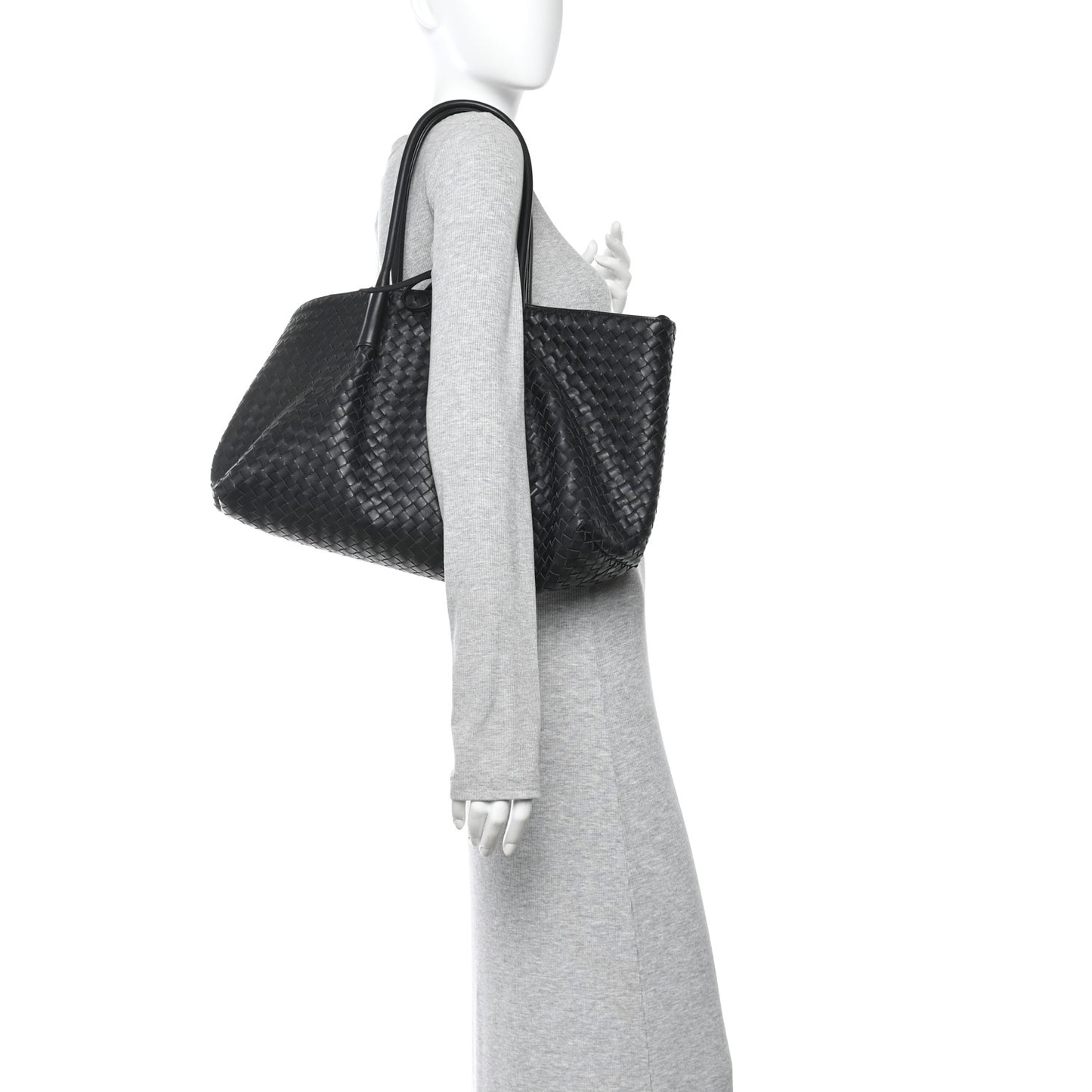 Calfskin Intrecciato Pinacoteca Reversible Tote Black Fondant