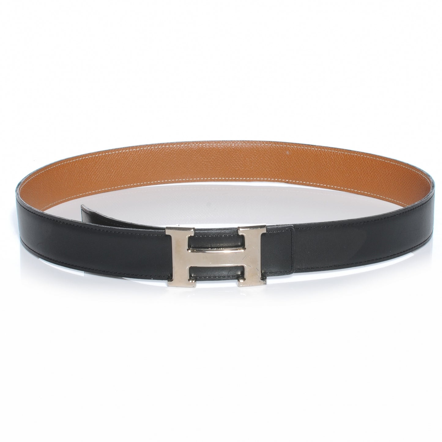 Box Courchevel Reversible Constance 32mm H Belt Noir Gold 80