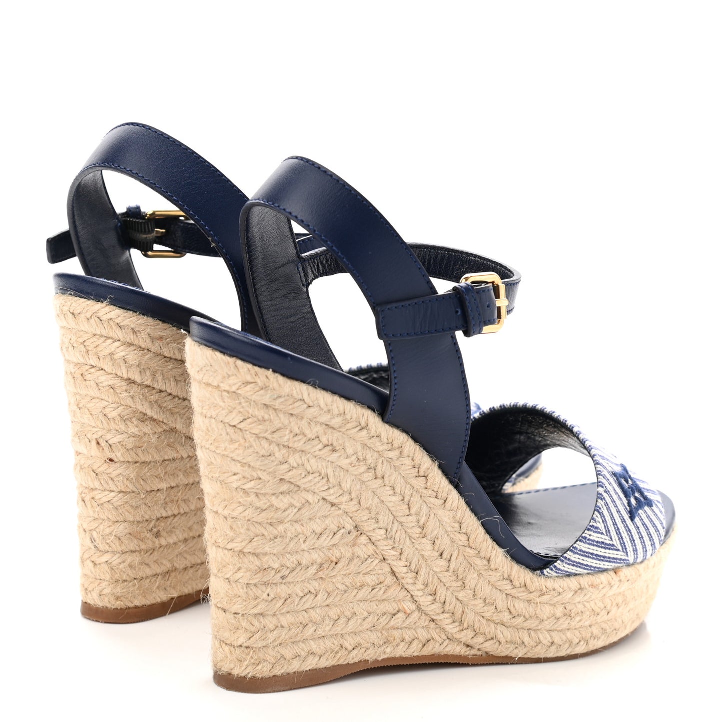 Calfskin Canvas Monogram Sail Away Wedge Sandal 38 Marine