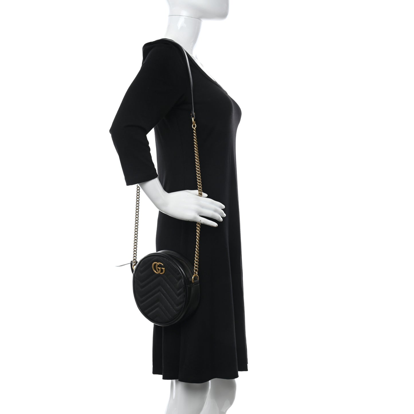 Azalea Calfskin Matelasse Heart Mini GG Marmont Round Shoulder Bag Black